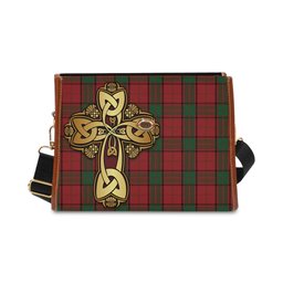 ScotsTee Shop Scottish Maxwell Clan Tartan Canvas Bag Golden Thistle and Celtic Cross Personalize Your Name Bag