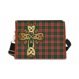 ScotsTee Shop Scottish Pollock Modern Clan Tartan Canvas Bag Golden Thistle and Celtic Cross Personalize Your Name Bag