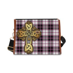 ScotsTee Shop Scottish MacPherson Hunting Modern Clan Tartan Canvas Bag Golden Thistle and Celtic Cross Personalize Your Name Bag