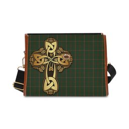 ScotsTee Shop Scottish MacKinnon Hunting Clan Tartan Canvas Bag Golden Thistle and Celtic Cross Personalize Your Name Bag