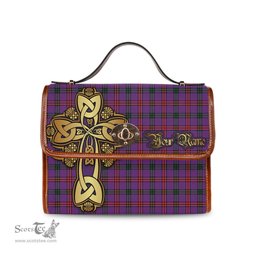 ScotsTee Shop Scottish Montgomery Modern Clan Tartan Canvas Bag Golden Thistle and Celtic Cross Personalize Your Name Bag