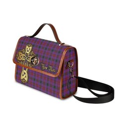 ScotsTee Shop Scottish Montgomery Modern Clan Tartan Canvas Bag Golden Thistle and Celtic Cross Personalize Your Name Bag
