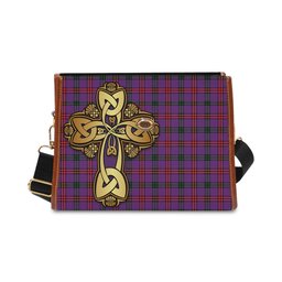 ScotsTee Shop Scottish Montgomery Modern Clan Tartan Canvas Bag Golden Thistle and Celtic Cross Personalize Your Name Bag