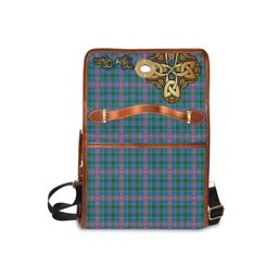 ScotsTee Shop Scottish Ralston Clan Tartan Canvas Bag Golden Thistle and Celtic Cross Personalize Your Name Bag