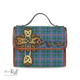 ScotsTee Shop Scottish Ralston Clan Tartan Canvas Bag Golden Thistle and Celtic Cross Personalize Your Name Bag