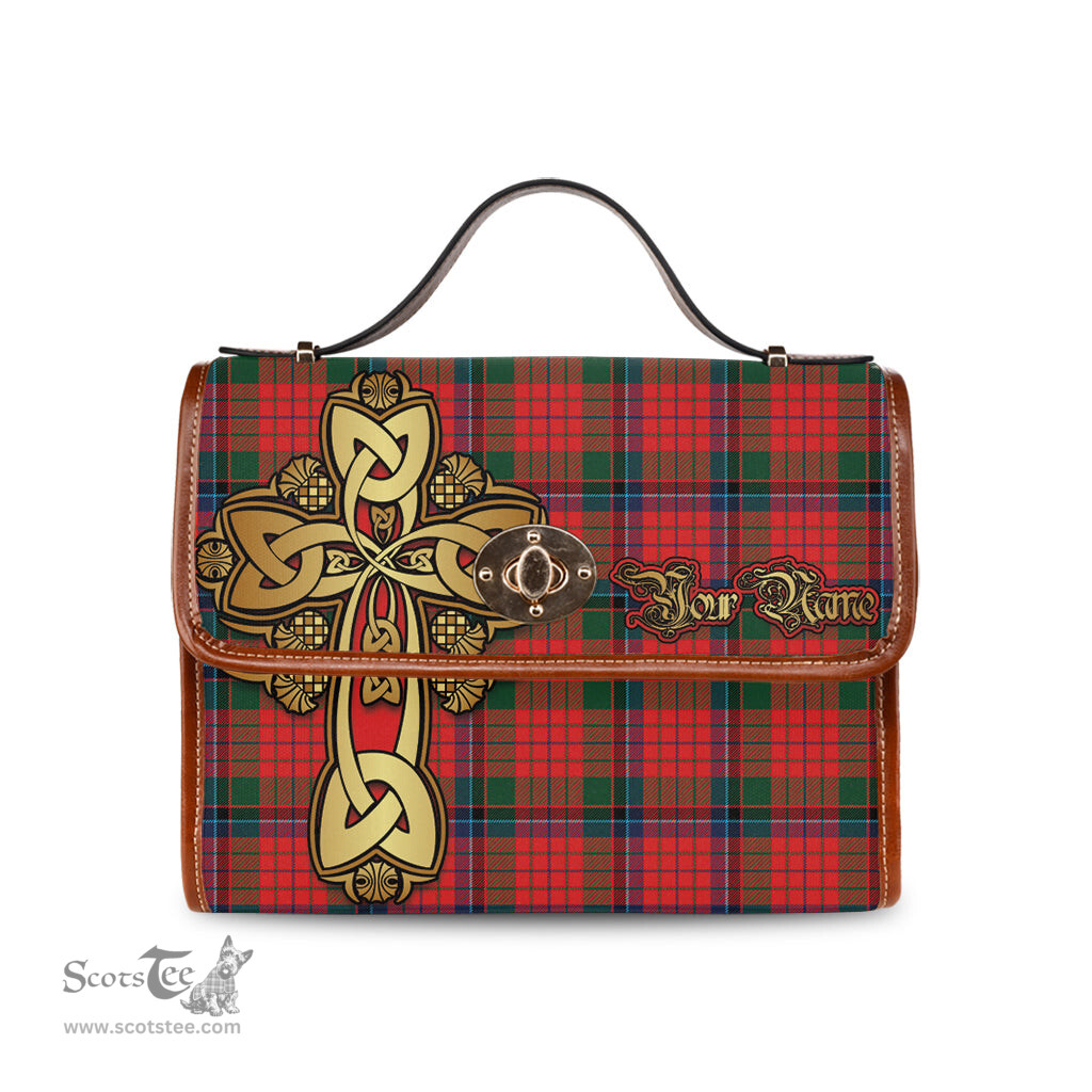 ScotsTee Shop Scottish Nicolson Modern Clan Tartan Canvas Bag Golden Thistle and Celtic Cross Personalize Your Name Bag