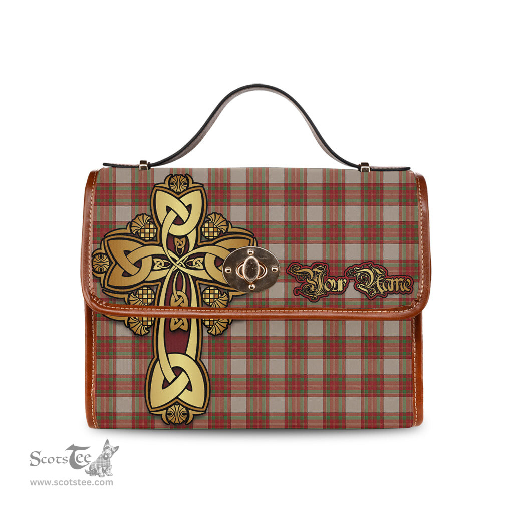 ScotsTee Shop Scottish McBrayer Dress Clan Tartan Canvas Bag Golden Thistle and Celtic Cross Personalize Your Name Bag