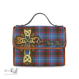 ScotsTee Shop Scottish Newton Clan Tartan Canvas Bag Golden Thistle and Celtic Cross Personalize Your Name Bag