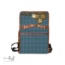 ScotsTee Shop Scottish Pitcairn Hunting Clan Tartan Canvas Bag Golden Thistle and Celtic Cross Personalize Your Name Bag