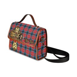 ScotsTee Shop Scottish MacTavish Modern Clan Tartan Canvas Bag Golden Thistle and Celtic Cross Personalize Your Name Bag