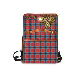 ScotsTee Shop Scottish MacTavish Modern Clan Tartan Canvas Bag Golden Thistle and Celtic Cross Personalize Your Name Bag