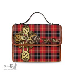 ScotsTee Shop Scottish Majoribanks Clan Tartan Canvas Bag Golden Thistle and Celtic Cross Personalize Your Name Bag