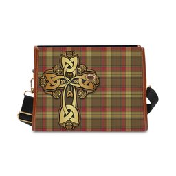 ScotsTee Shop Scottish MacMillan Old Weathered Clan Tartan Canvas Bag Golden Thistle and Celtic Cross Personalize Your Name Bag