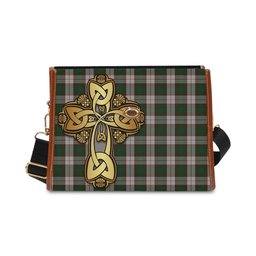 ScotsTee Shop Scottish MacKinnon Dress Clan Tartan Canvas Bag Golden Thistle and Celtic Cross Personalize Your Name Bag