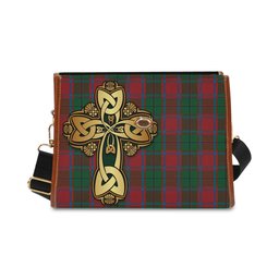 ScotsTee Shop Scottish MacPhail Blue Bands Clan Tartan Canvas Bag Golden Thistle and Celtic Cross Personalize Your Name Bag