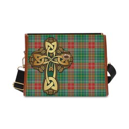 ScotsTee Shop Scottish Muirhead Clan Tartan Canvas Bag Golden Thistle and Celtic Cross Personalize Your Name Bag