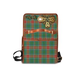 ScotsTee Shop Scottish Muirhead Clan Tartan Canvas Bag Golden Thistle and Celtic Cross Personalize Your Name Bag
