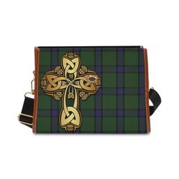 ScotsTee Shop Scottish MacWilliam Hunting Clan Tartan Canvas Bag Golden Thistle and Celtic Cross Personalize Your Name Bag