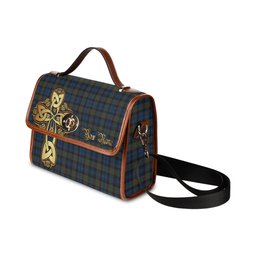 ScotsTee Shop Scottish Riddoch Clan Tartan Canvas Bag Golden Thistle and Celtic Cross Personalize Your Name Bag