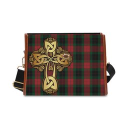 ScotsTee Shop Scottish Skene of Cromar Black Clan Tartan Canvas Bag Golden Thistle and Celtic Cross Personalize Your Name Bag