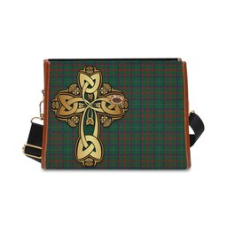 ScotsTee Shop Scottish Shaw of Tordarroch Green Hunting Clan Tartan Canvas Bag Golden Thistle and Celtic Cross Personalize Your Name Bag