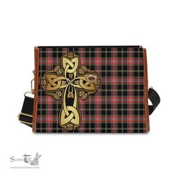 ScotsTee Shop Scottish Norwegian Night Clan Tartan Canvas Bag Golden Thistle and Celtic Cross Personalize Your Name Bag