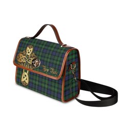 ScotsTee Shop Scottish Rollo Clan Tartan Canvas Bag Golden Thistle and Celtic Cross Personalize Your Name Bag