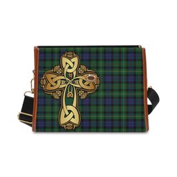 ScotsTee Shop Scottish Rollo Clan Tartan Canvas Bag Golden Thistle and Celtic Cross Personalize Your Name Bag