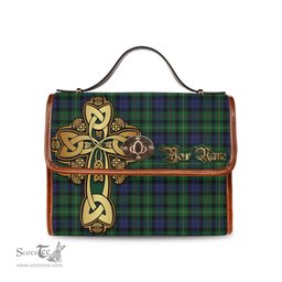 ScotsTee Shop Scottish Rollo Clan Tartan Canvas Bag Golden Thistle and Celtic Cross Personalize Your Name Bag
