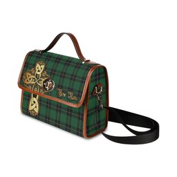 ScotsTee Shop Scottish Raeside Clan Tartan Canvas Bag Golden Thistle and Celtic Cross Personalize Your Name Bag