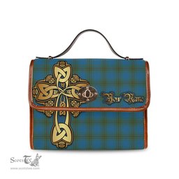 ScotsTee Shop Scottish Oliver Clan Tartan Canvas Bag Golden Thistle and Celtic Cross Personalize Your Name Bag