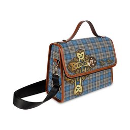 ScotsTee Shop Scottish Napier Ancient Clan Tartan Canvas Bag Golden Thistle and Celtic Cross Personalize Your Name Bag