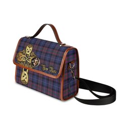 ScotsTee Shop Scottish Pride of Scotland Clan Tartan Canvas Bag Golden Thistle and Celtic Cross Personalize Your Name Bag