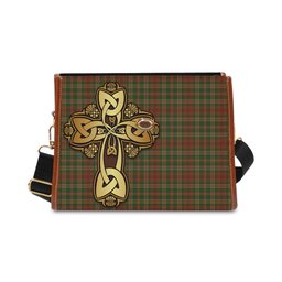 ScotsTee Shop Scottish Pierce Clan Tartan Canvas Bag Golden Thistle and Celtic Cross Personalize Your Name Bag
