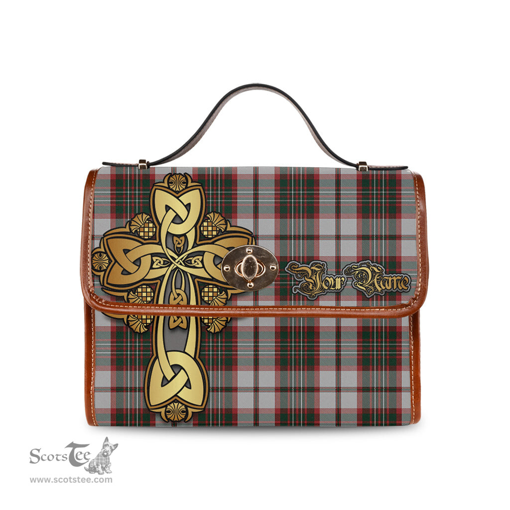 ScotsTee Shop Scottish Scott Dress Clan Tartan Canvas Bag Golden Thistle and Celtic Cross Personalize Your Name Bag