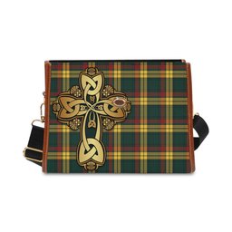 ScotsTee Shop Scottish MacMillan Old Modern Clan Tartan Canvas Bag Golden Thistle and Celtic Cross Personalize Your Name Bag