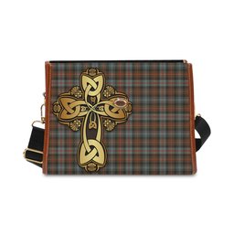 ScotsTee Shop Scottish Murray of Atholl Weathered Clan Tartan Canvas Bag Golden Thistle and Celtic Cross Personalize Your Name Bag