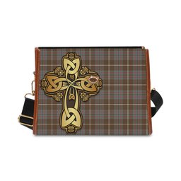 ScotsTee Shop Scottish MacIntyre Hunting Weathered Clan Tartan Canvas Bag Golden Thistle and Celtic Cross Personalize Your Name Bag