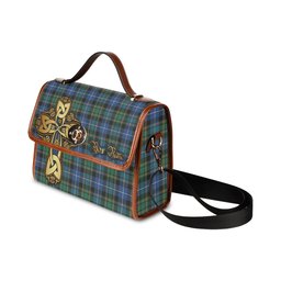 ScotsTee Shop Scottish MacRae Hunting Ancient Clan Tartan Canvas Bag Golden Thistle and Celtic Cross Personalize Your Name Bag