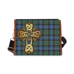 ScotsTee Shop Scottish MacRae Hunting Ancient Clan Tartan Canvas Bag Golden Thistle and Celtic Cross Personalize Your Name Bag