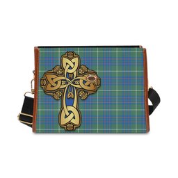 ScotsTee Shop Scottish MacIntyre Hunting Ancient Clan Tartan Canvas Bag Golden Thistle and Celtic Cross Personalize Your Name Bag