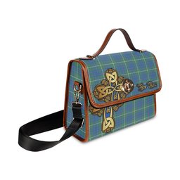ScotsTee Shop Scottish MacIntyre Hunting Ancient Clan Tartan Canvas Bag Golden Thistle and Celtic Cross Personalize Your Name Bag