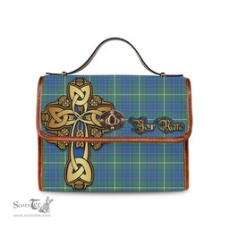ScotsTee Shop Scottish MacIntyre Hunting Ancient Clan Tartan Canvas Bag Golden Thistle and Celtic Cross Personalize Your Name Bag