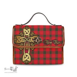 ScotsTee Shop Scottish MacNab Modern Clan Tartan Canvas Bag Golden Thistle and Celtic Cross Personalize Your Name Bag