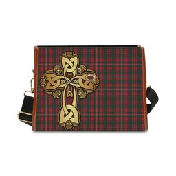 ScotsTee Shop Scottish MacKinnon Clan Tartan Canvas Bag Golden Thistle and Celtic Cross Personalize Your Name Bag