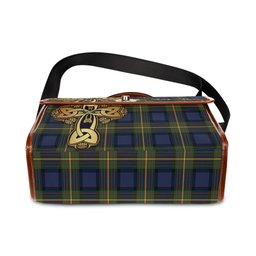 ScotsTee Shop Scottish Moore Clan Tartan Canvas Bag Golden Thistle and Celtic Cross Personalize Your Name Bag