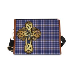 ScotsTee Shop Scottish Ochterlony Clan Tartan Canvas Bag Golden Thistle and Celtic Cross Personalize Your Name Bag