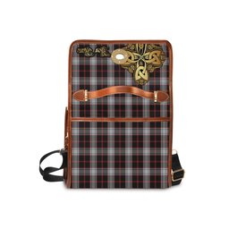 ScotsTee Shop Scottish Merrilees Clan Tartan Canvas Bag Golden Thistle and Celtic Cross Personalize Your Name Bag
