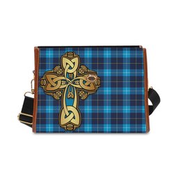 ScotsTee Shop Scottish McKerrell Clan Tartan Canvas Bag Golden Thistle and Celtic Cross Personalize Your Name Bag