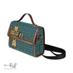 ScotsTee Shop Scottish Shaw Ancient Clan Tartan Canvas Bag Golden Thistle and Celtic Cross Personalize Your Name Bag